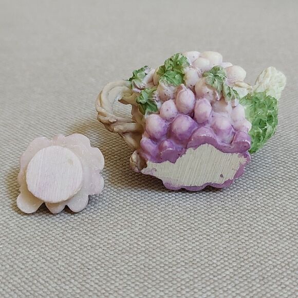 Miniature Tea Set Grape Teapot Bird Leaf Cups 7 Pieces Vintage - Picture 5 of 15